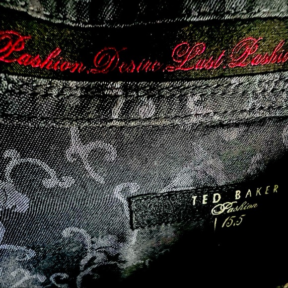 Ted Baker Pashion Men’s Button Down Black w/ Floral Pattern, Flip Cuff, Sz 15.5 - Picture 6 of 7